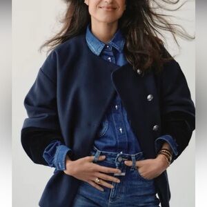 Closed x Leandra Medina Navy Coat with Velvet Accents NWT